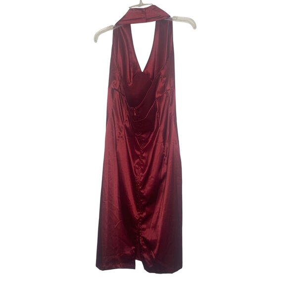 Agogo Threads Babydoll Maxi Halter Dress Womens L Red Satin Feel Sleeveless Open - Picture 5 of 13